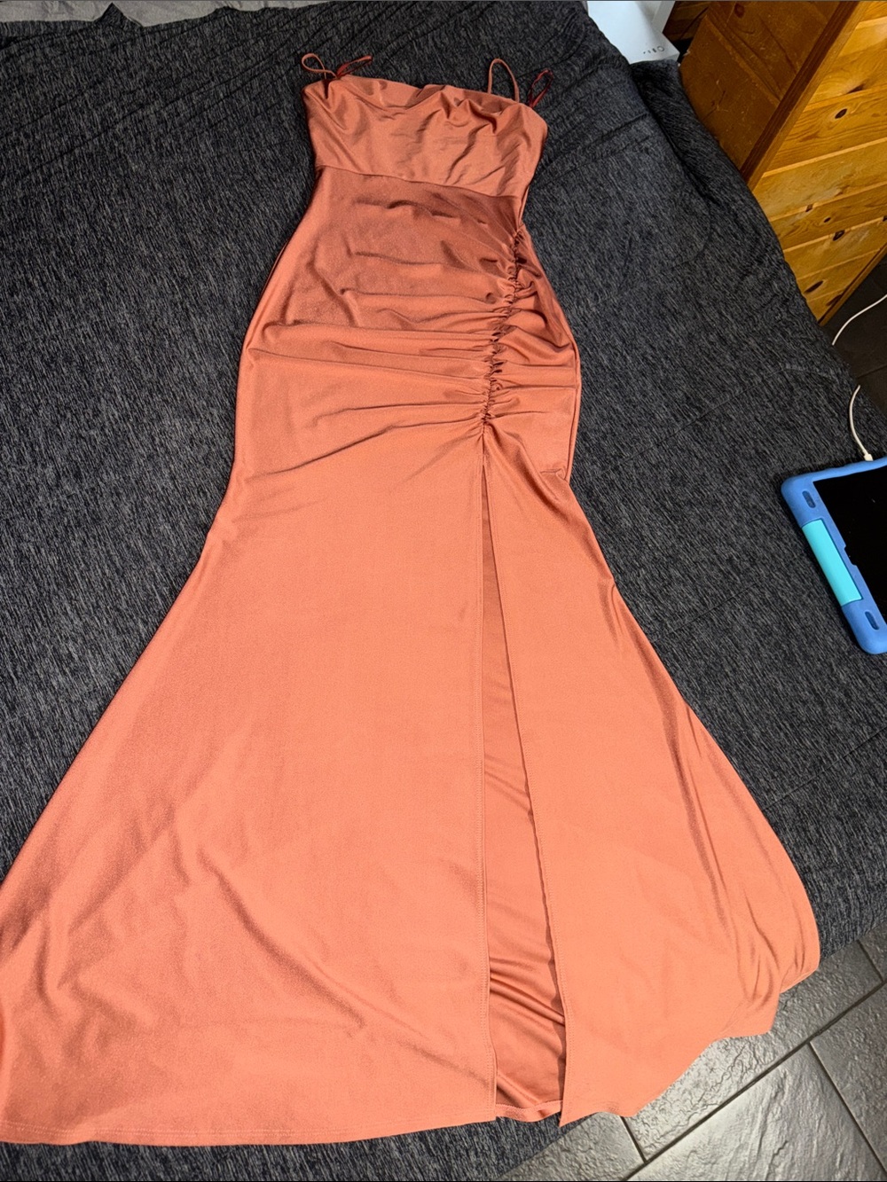 Windsor Spaghetti Strap Ruched Side Maxi Dress - Terracotta - Picture 2 of 3